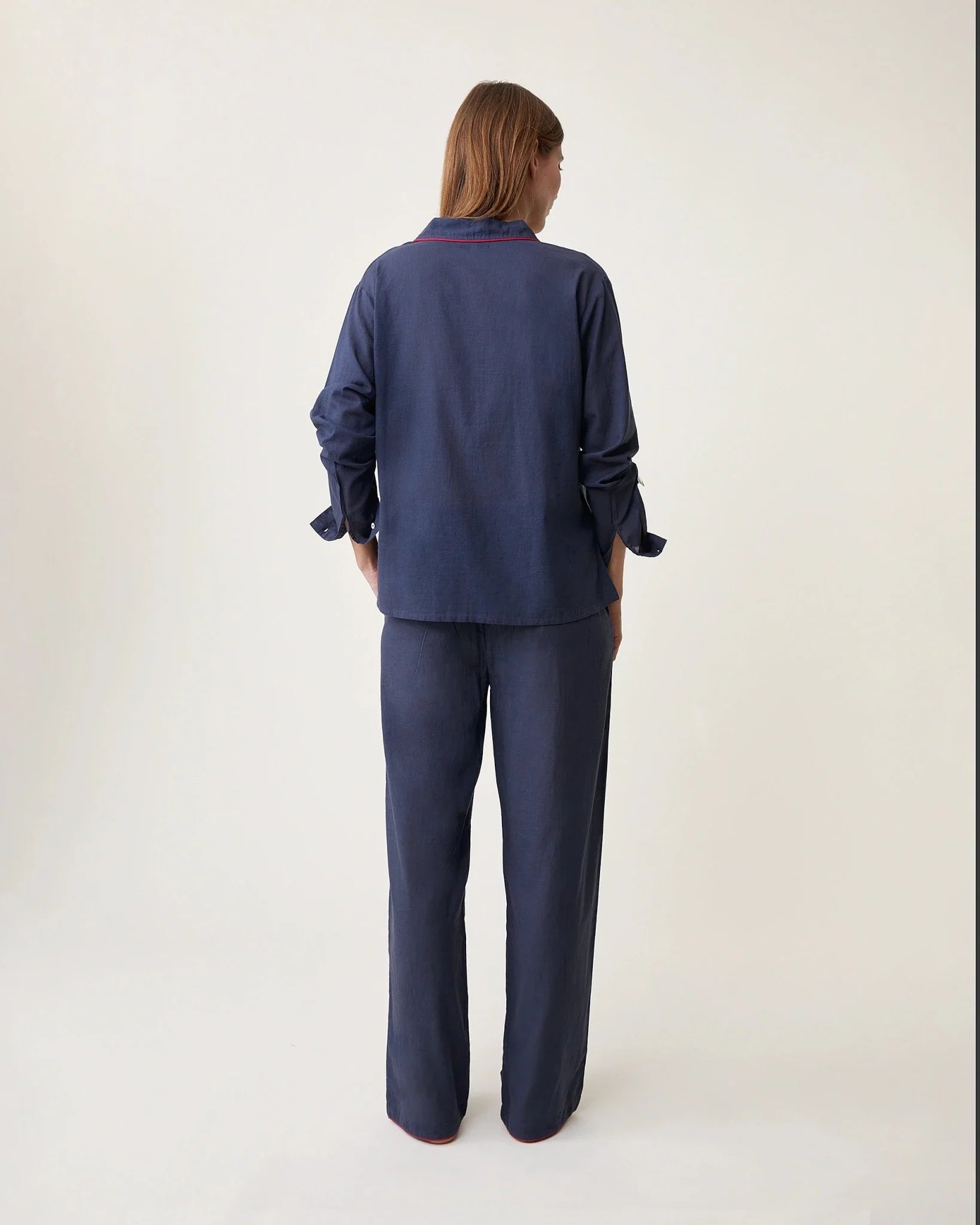 Thelma pyjama set indigo with red piping