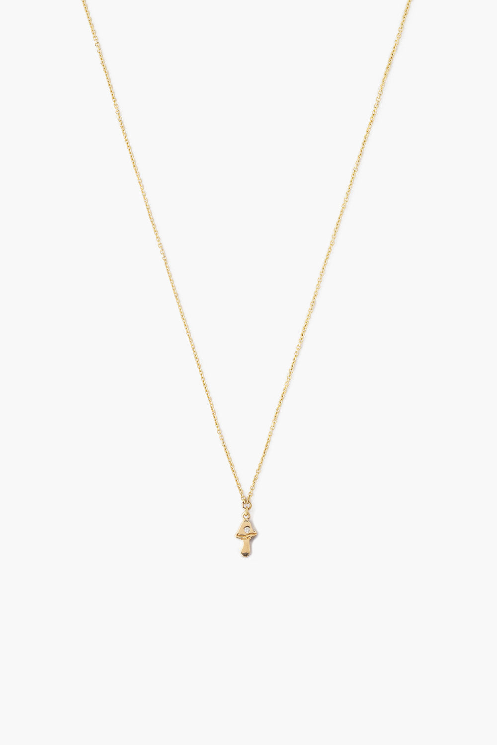 Gold Mushroom Necklace with Diamond Inlay