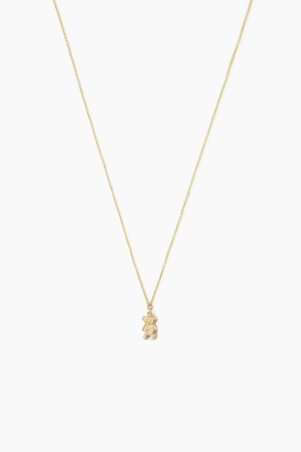 Gold Teddy Bear Necklace with Diamond Inlay