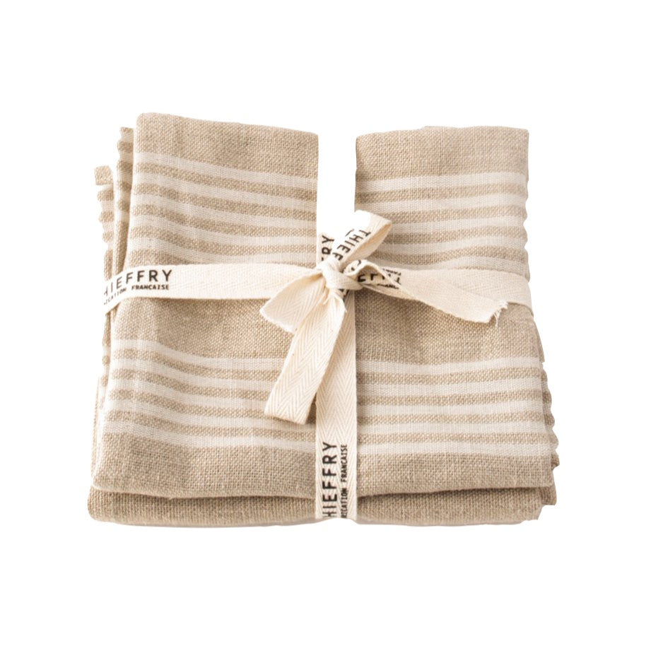 Thieffry Set of Two Dish Towels- White Stripe & Natural