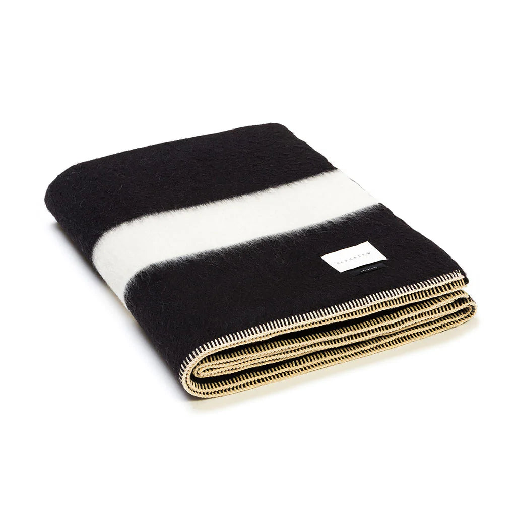 The Siempre Recycled Blanket - Black with Ivory Stripe