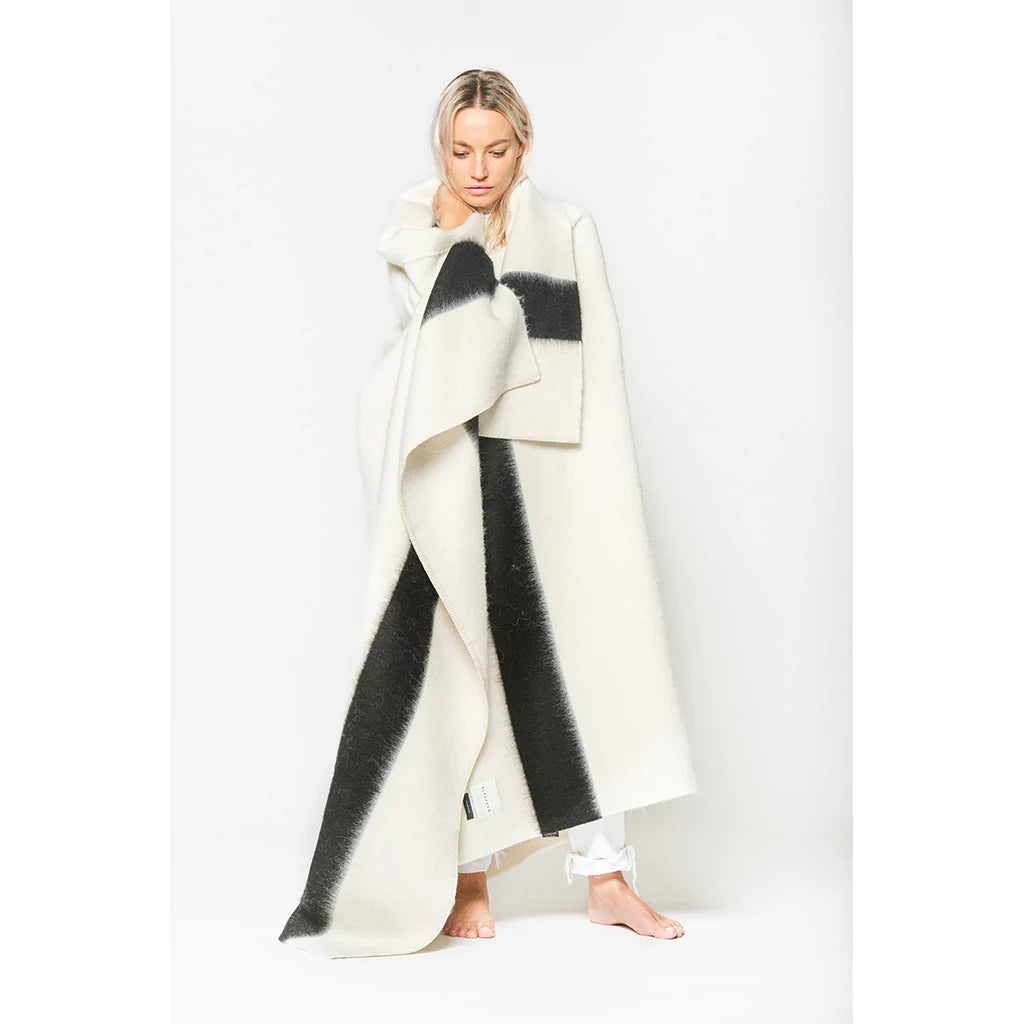 The Siempre Recycled Blanket - Ivory with Black Stripe