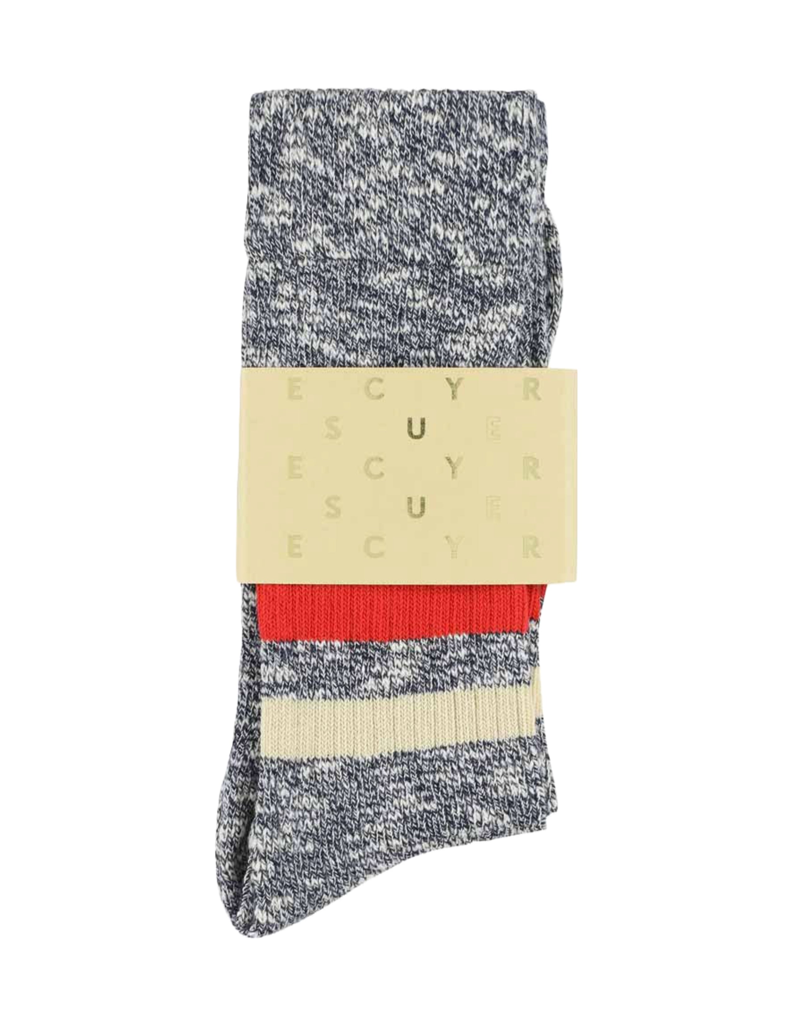 Melange Stripe Socks - Navy/Orange/Ecru