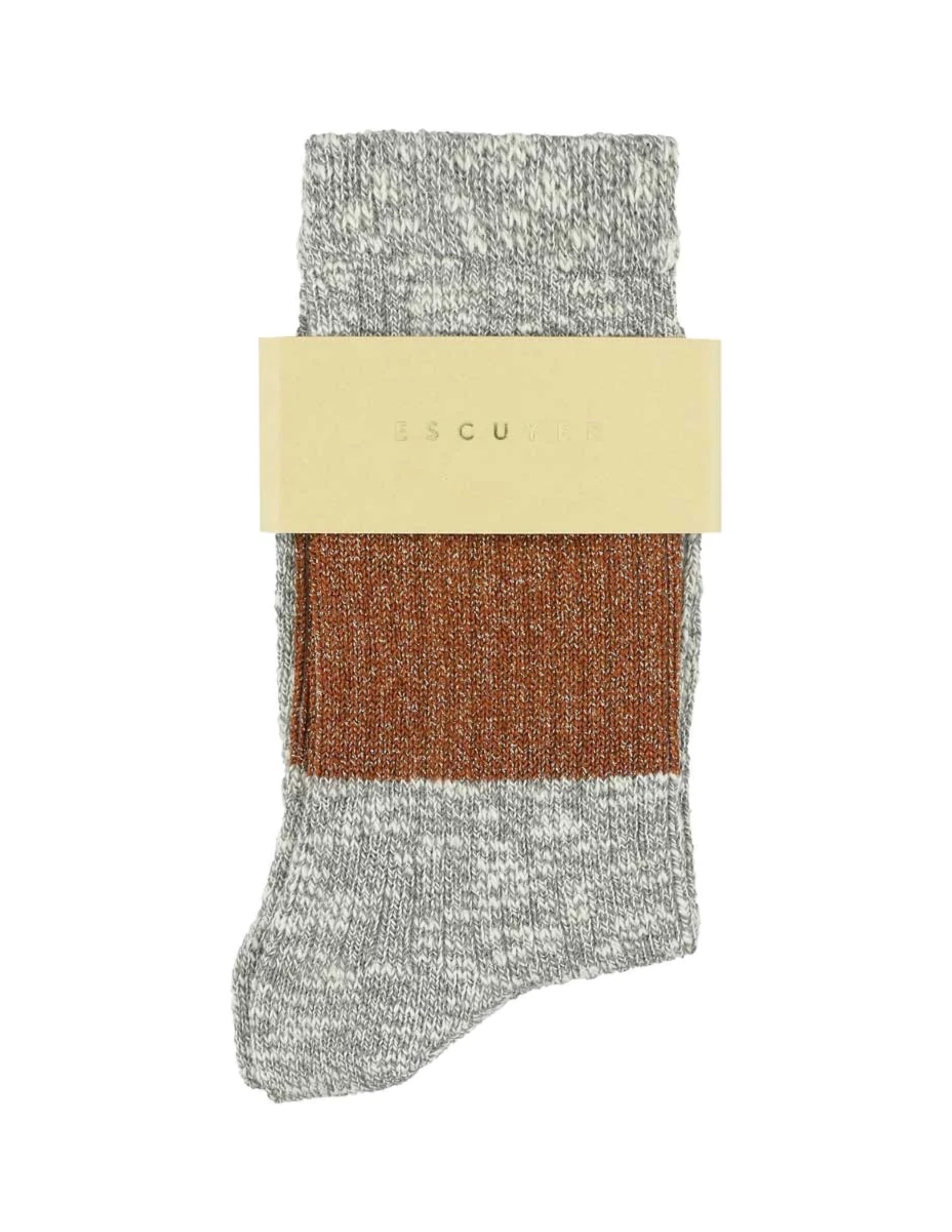 Women's Melange Lurex Band Socks - Grey/Camel