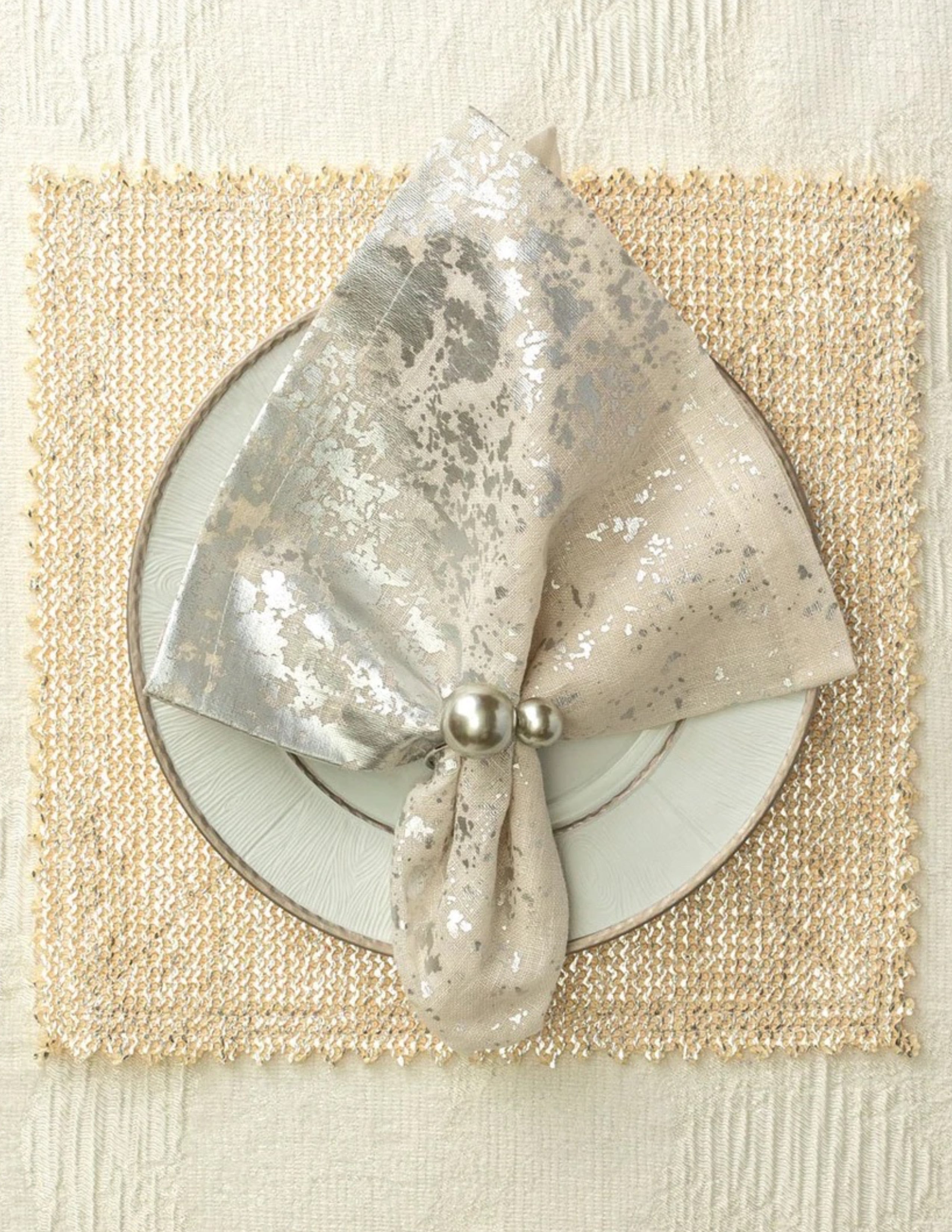 Pearl Napkin Ring Set/4 - Grey/Silver