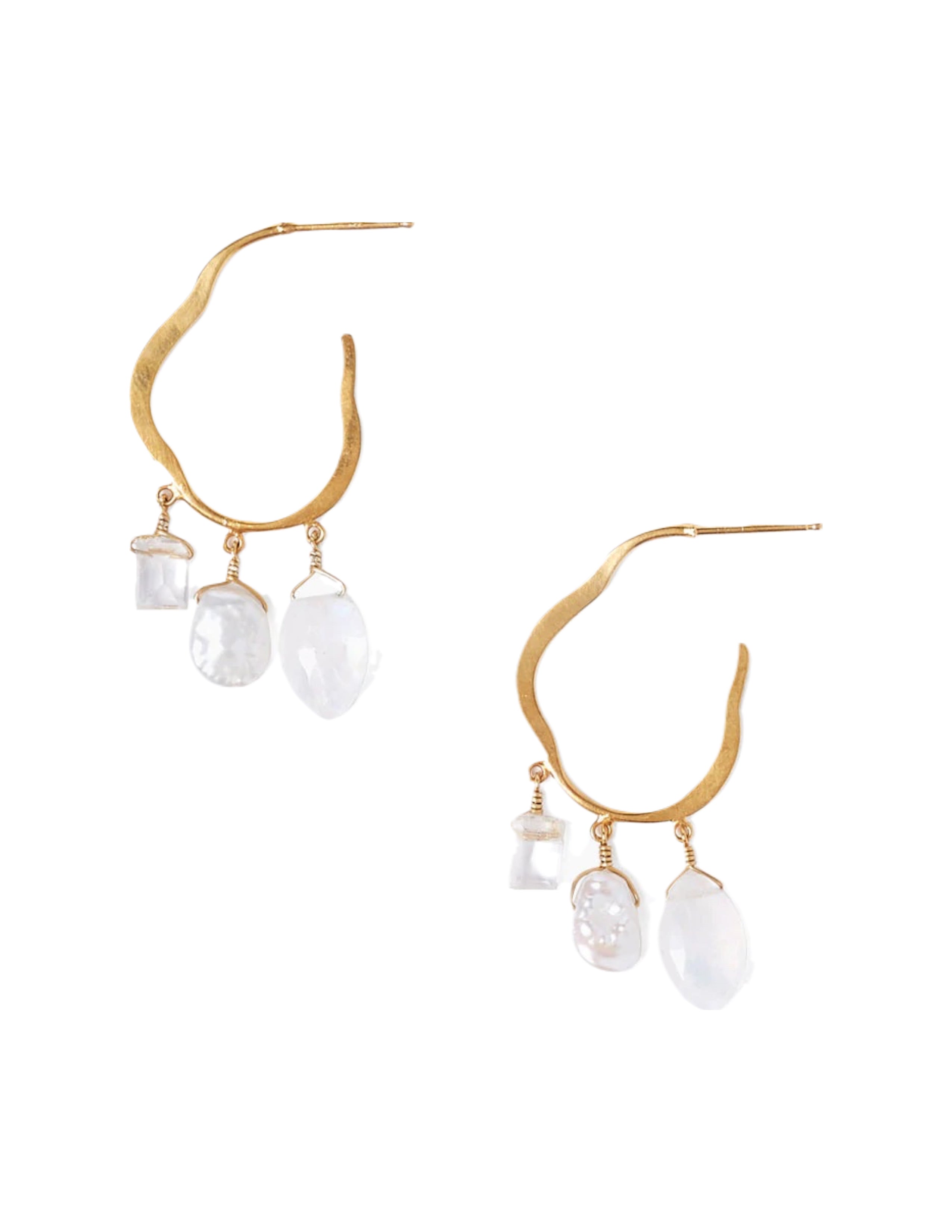 Moonstone Mix Gold Wave Hoops