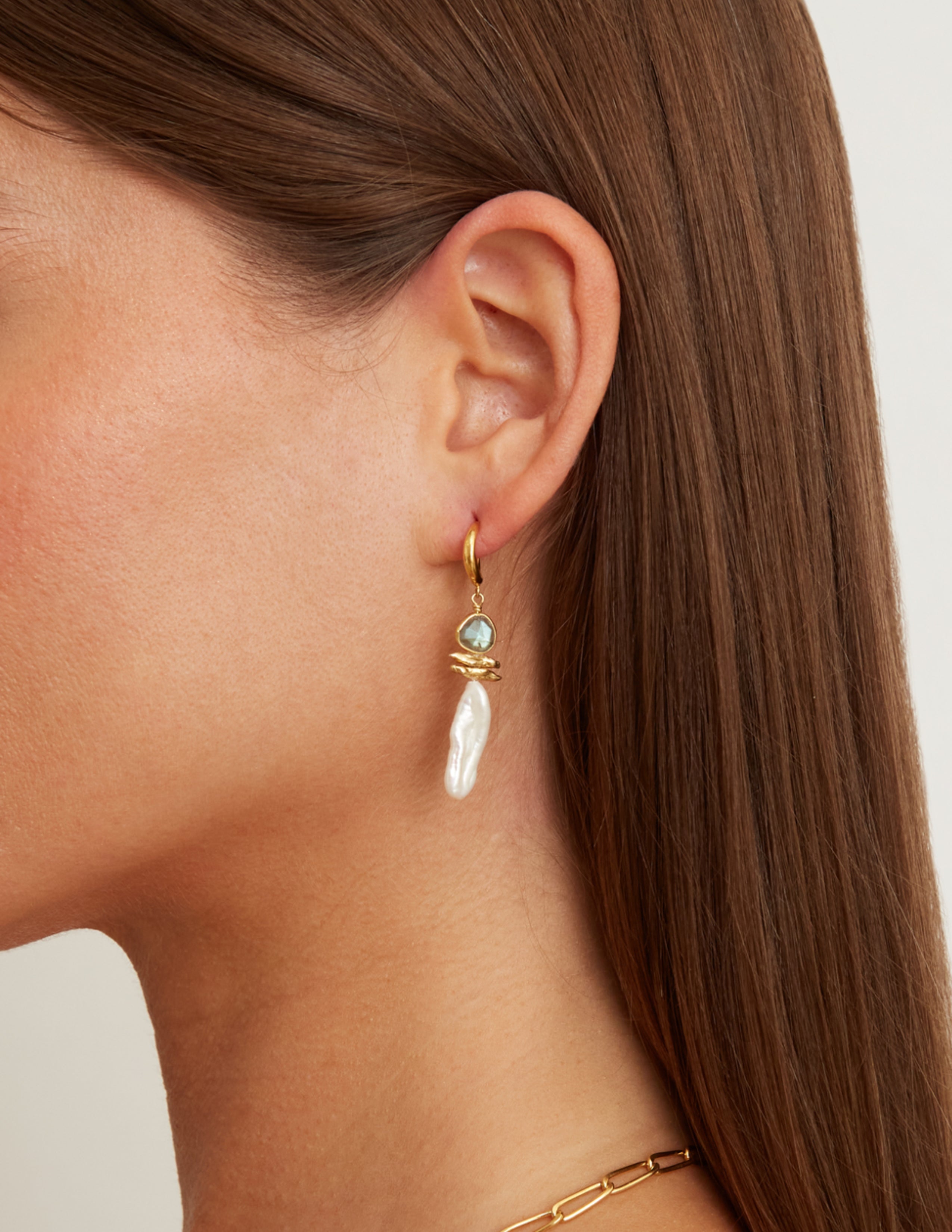 Biwa Pearl and Labradorite Earrings