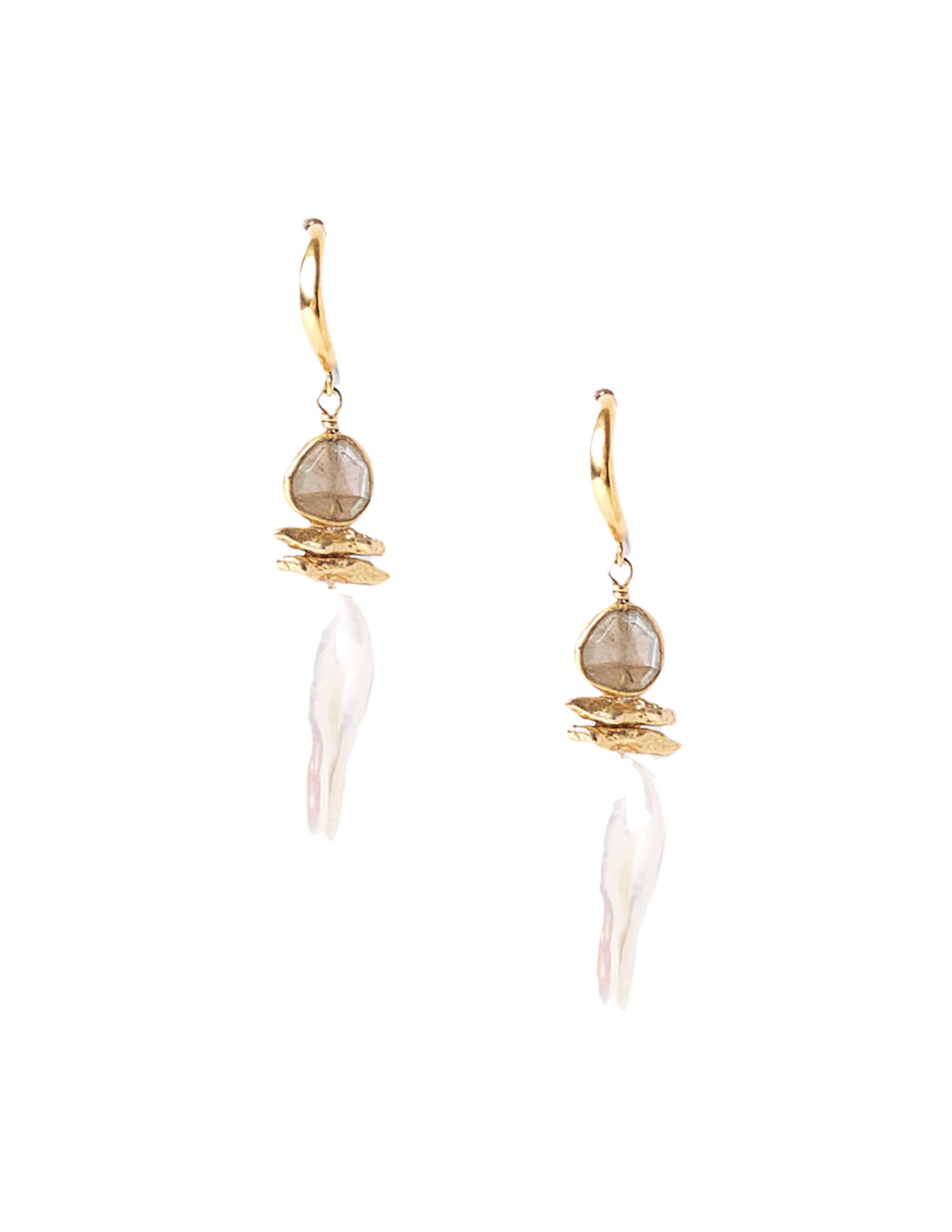 Biwa Pearl and Labradorite Earrings