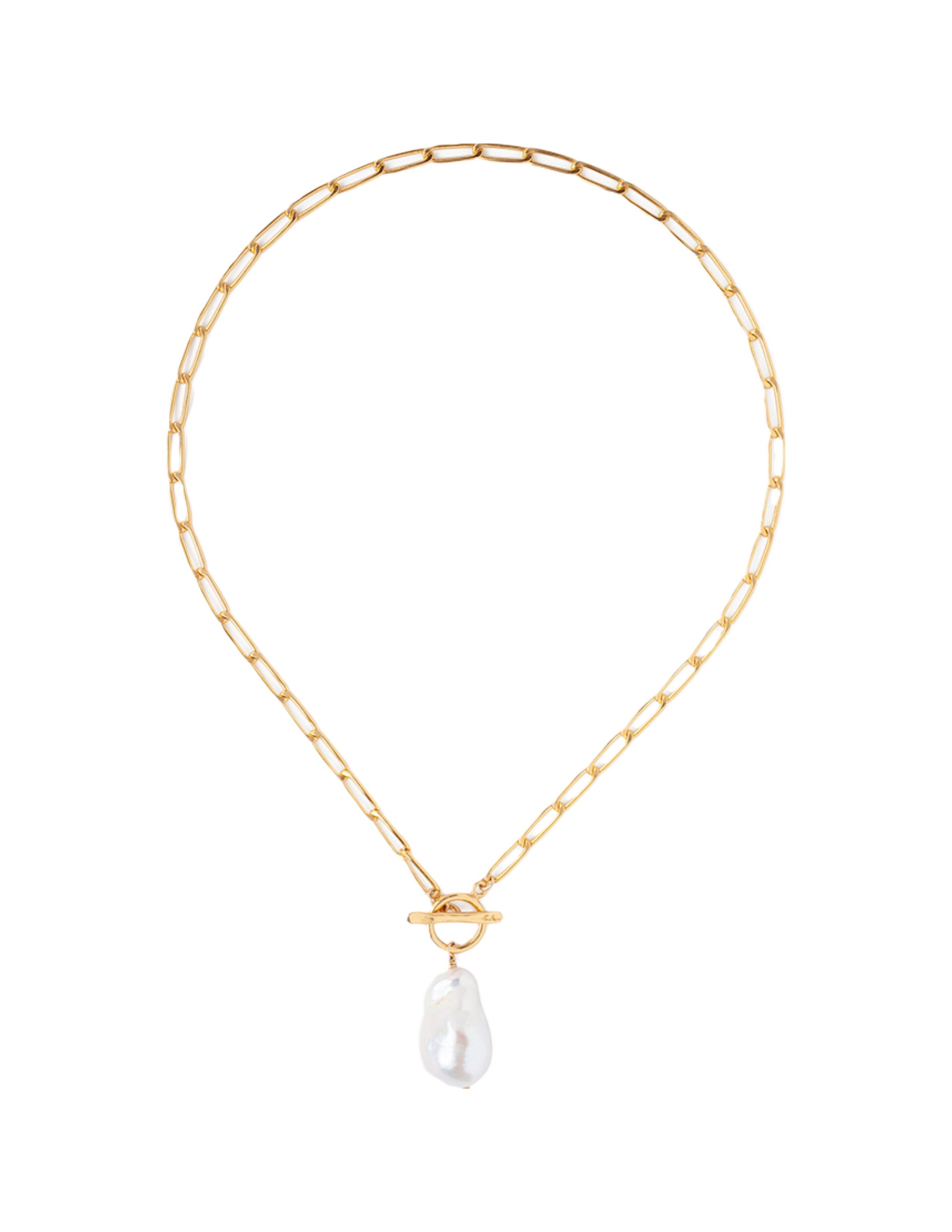 White Baroque Pearl Gold Toggle Necklace
