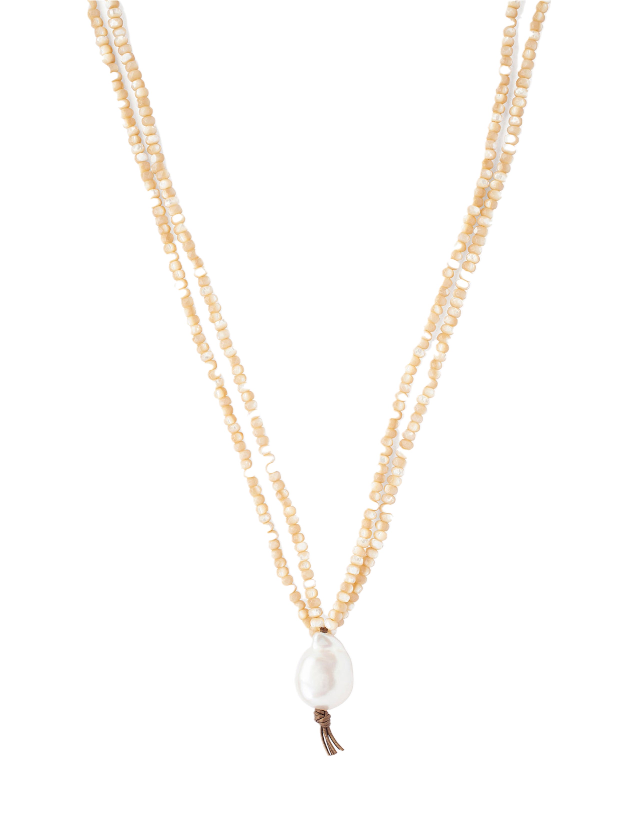 Natural Stone, Pearl and Leather Necklace