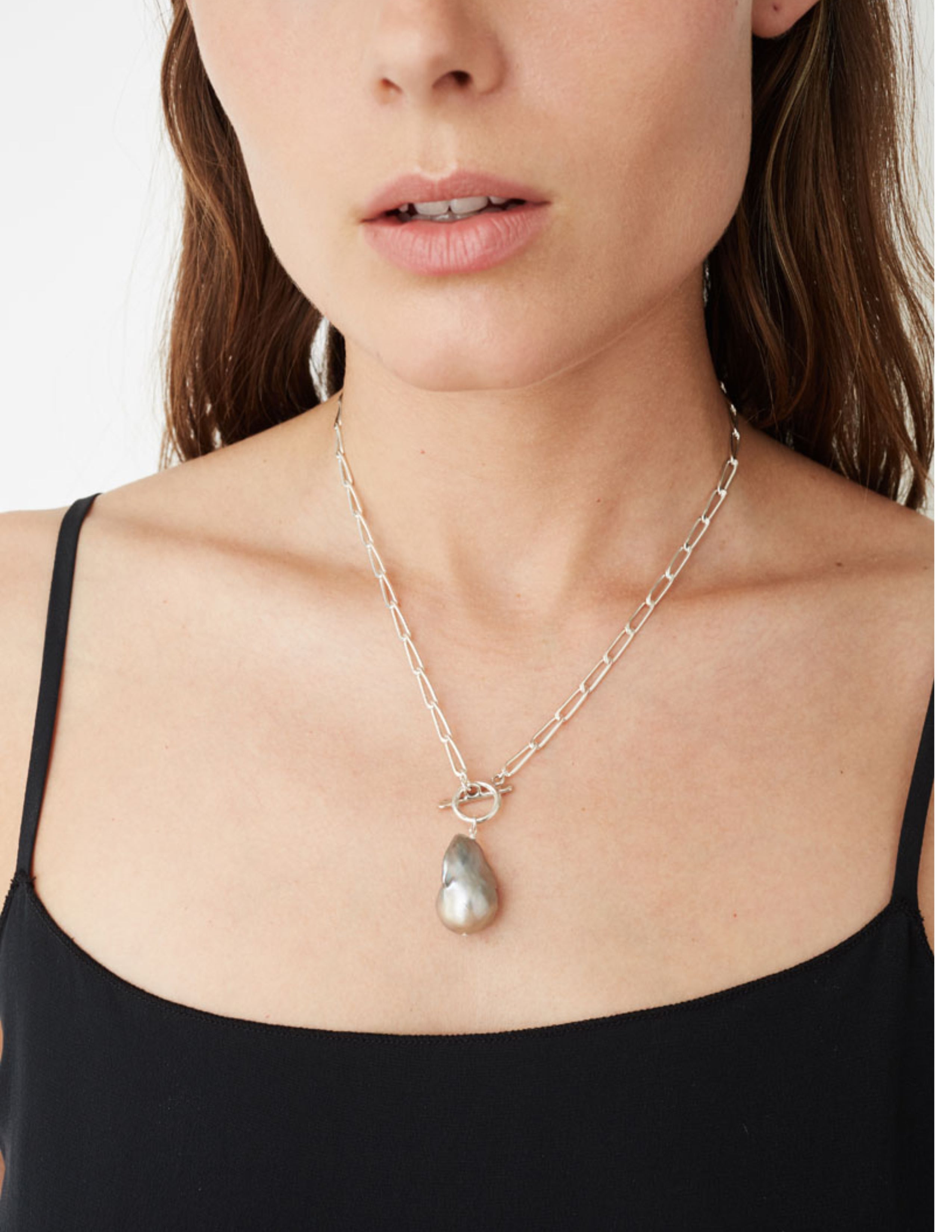 Grey Baroque Pearl on Leather Cord Necklace by Chan Luu | Silver/Grey Pearl