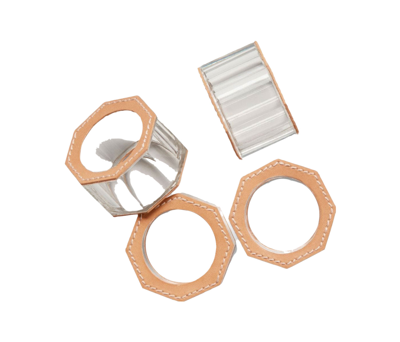 Arthur Napkin Ring - Aged Camel Leather / Clear Glass