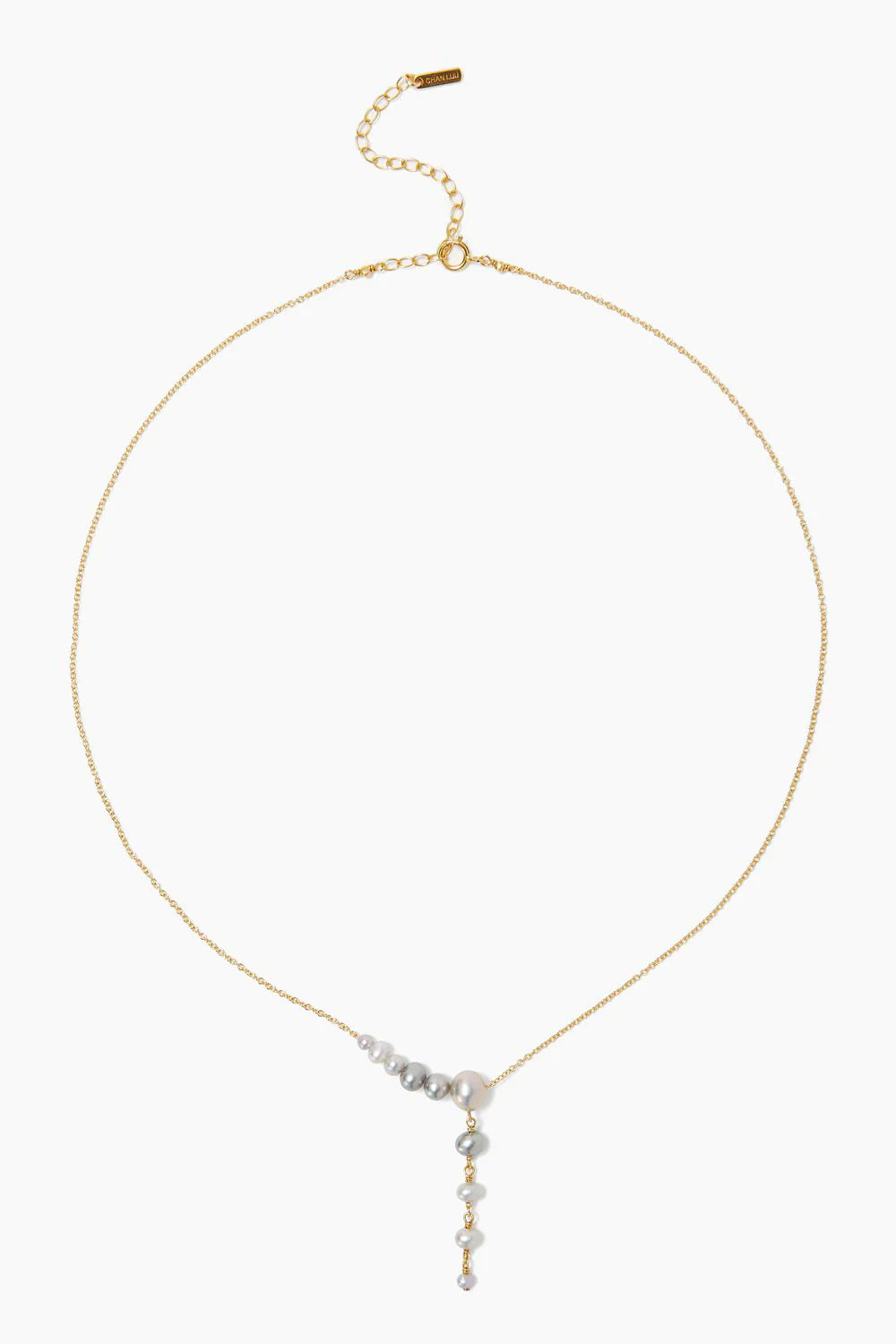 Graduated Grey Pearl Gold Lariat Necklace