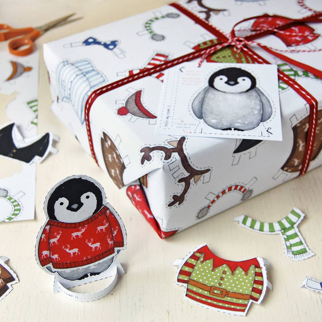 Dress Up A Penguin Christmas Wrapping Paper