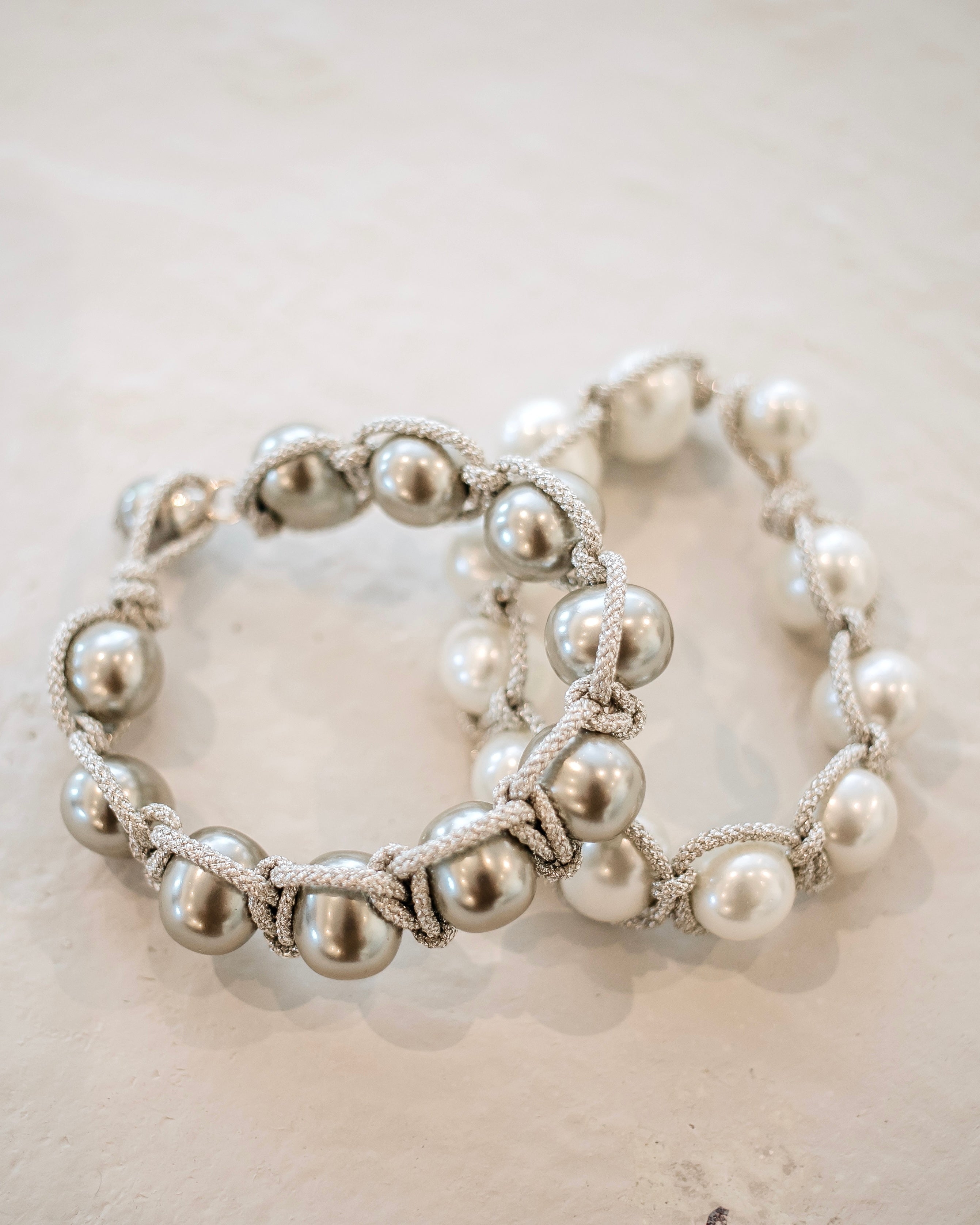 Pearl Macrame Bracelet - Slate/Silver